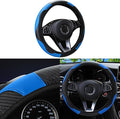 Car Steering Wheel Cover, 15 inch Carbon Fiber Microfiber Anti-Slip Breathable PU Leather Elastic Steering Wheel Protector, Car Interior Accessories for Most Cars (Blue)