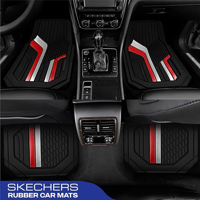 Skechers Heavy Duty Rubber Car Floor Mats,Dual Color Design Floor Mats,All Weather Car Mats,Waterproof Trim to Fit Universal Floor Liner Car Accessories,Automotive Floor Mats for Cars Trucks Suvs,Red