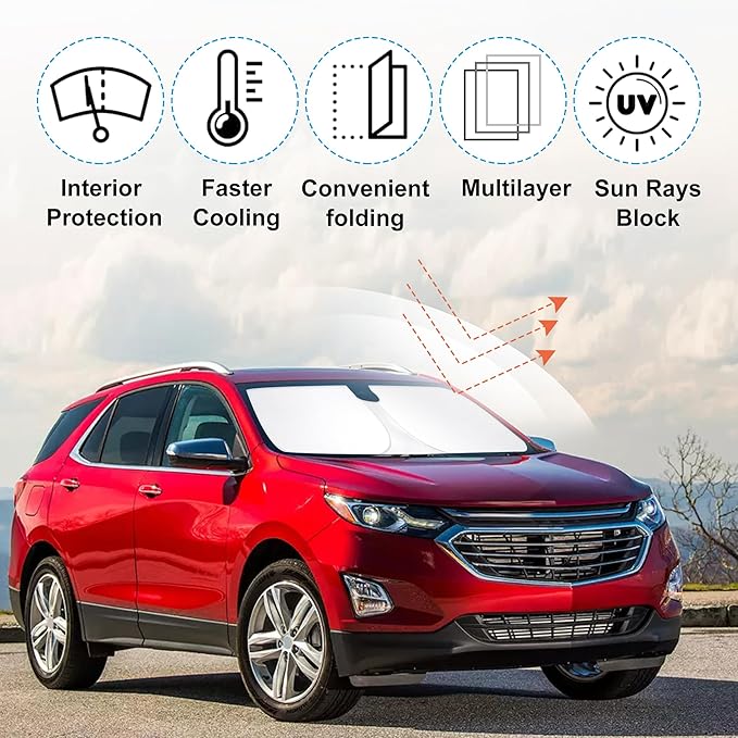 Windshield Sun Shade Custom Fit for 2018-2022 2023 2024 2025 2026 Chevrolet/Chevy Equinox Accessories Foldable Sunshade Sun Blocker Protect Car from Sun Rays & Heat Damage Keep Car Cooler