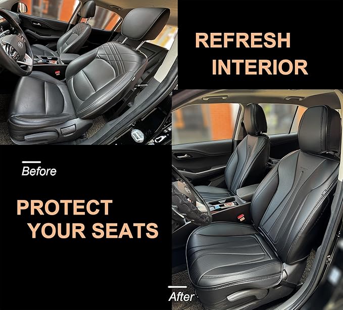PINCTROT Car Seat Covers Front Set, Breathable Soft Pebbled Leather, Luxury Waterproof Seat Cushion, Airbag Compatible, Seat Protector Universal Fit Most Cars (Front Set, All Black)