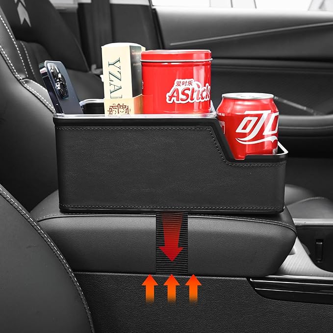keketuohai Car Storage Organizer Between Seats,Center Console Armrest Storage Box Back Seat Organizer with Small Compartment Car Interior Storage Box,Cup Holder Tray with Non-slip Mat(Black)