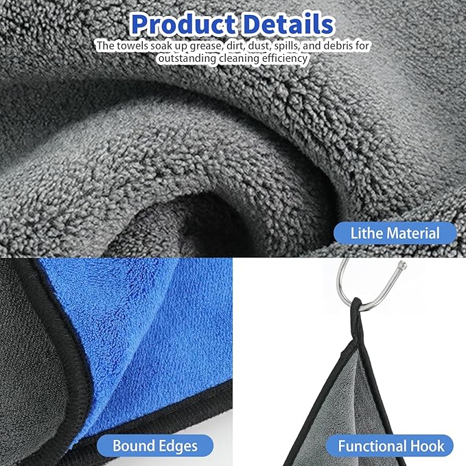 PEDOBALI 24 Pcs Microfiber Cleaning Towels 15.75 Inch Auto Detailing Absorbent Towels 800 GSM Thick Plush Microfiber Cleaning Cloth Dusting Cloth for Kitchen Window Cars (Grey and Blue)