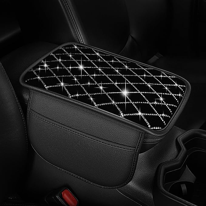 Armrest Cover with 2 Storage Bags Fit for VW/Volkswagen CC Faux Leather Car Center Console Cover with DiamondStorage Box Waterproof Arm Rest Covers(Black)