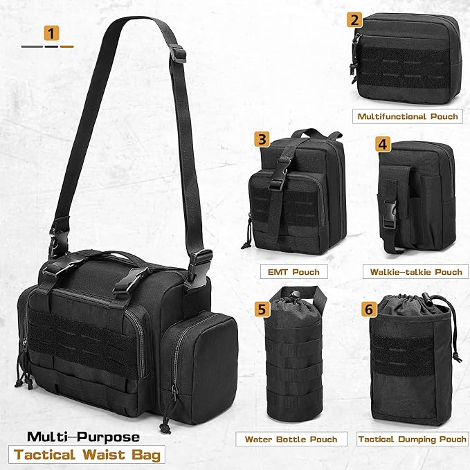 6 Pack Tactical Car Seat Back Organizer, Universal Vehicle Panel Storage Bag with 6 Detachable Molle Pouch Fits for Truck, Pickup, SUV, Bag Only
