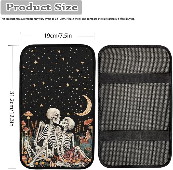 Suobstales Skull Mushroom Moon Star Print Car Armrest Pad Soft Center Console Arm Rest Protector Cover Universal Car Interior Accessories Decoration