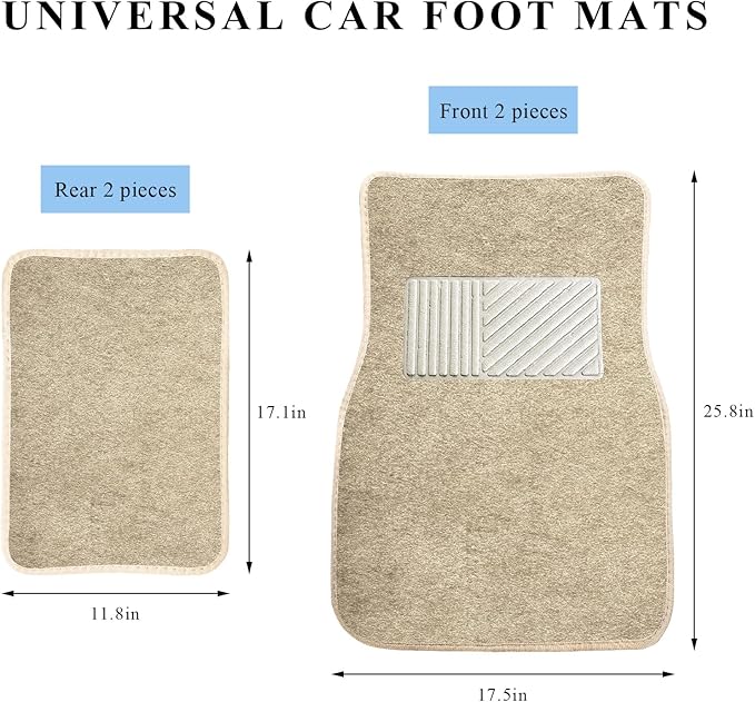 4PCS Car Floor Mats, Waterproof Non-Slip Car Floor Liners with Safety Heel Pad, All-Weather Wear-Resistant Mats Heavy Duty Universal Carpets for Truck SUV Van Sedan (Beige)
