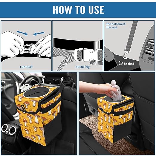 GVGHIDZ Car Trash Can – Multi-Purpose, Lightweight and Portable with Durable Water-Resistant Coating, No Installation Required, Practical and Ample Capacity, Variety of Colors.Mushroom