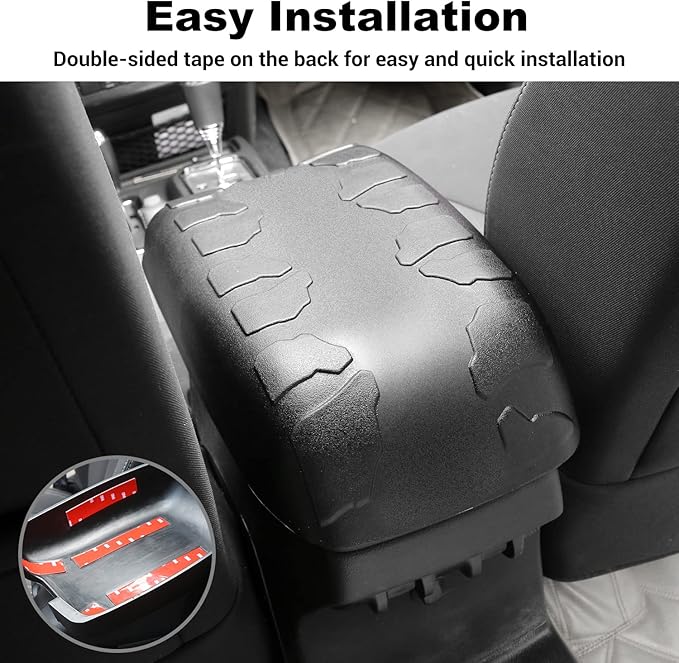 JWWY for Jeep JK Center Console Cover Pad, Armrest Cover Cushion, Neoprene Center Console Armrest Pad Cover for 2011-2017 Jeep Wrangler JK JKU Accessories, Black Rubber