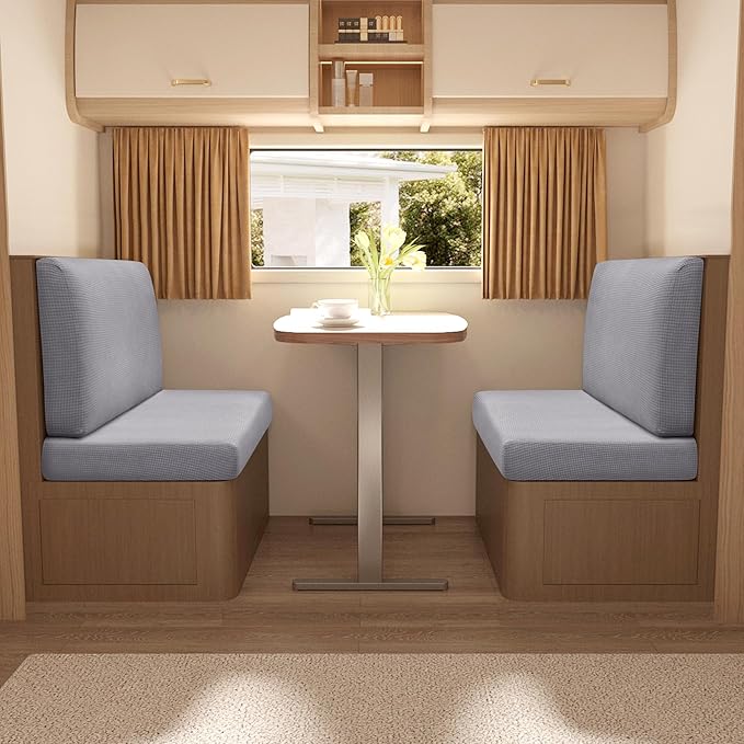 Stretch Rv Dinette Cushion Covers,Rv Dinette Booth Seats with 1 Backrest & 1 Bench Cover,38 in Camper Cushion Slipcover Booth Set,2 Set-Light Gray