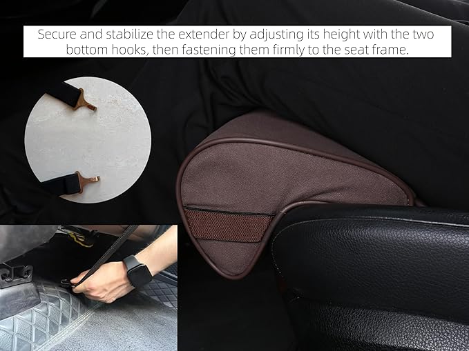 JUPENG Car Seat Leg Extender Cushion, Memory Foam Under Thigh Leg Support Pillow with Strap, Non-Slip Base & Removable Washable Cover for Driver Seat and Office Chair, Universal Comfort Pad (Beige)