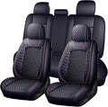 HighnessHwoo Luxury Car Seat Covers Full Set, Breathable Faux Leather Car Seat Protector, Dog Child Kids Summer Ventilated Seat Cushion for Front & Back Seats, Universal, Black, Full Set 5 Seats
