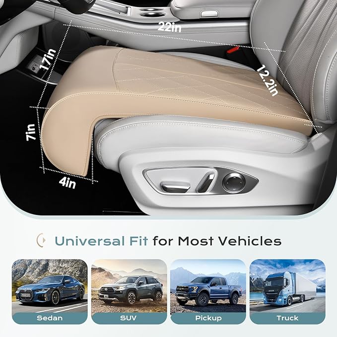 Coverado Car Seat Leg Extender, Leg Support Cushion, Car Leg Extension Cushion for Driver Seats, Universal Car Seat Extender Leg Support, Leather Car Seat Cushion for Long Driving (Beige)