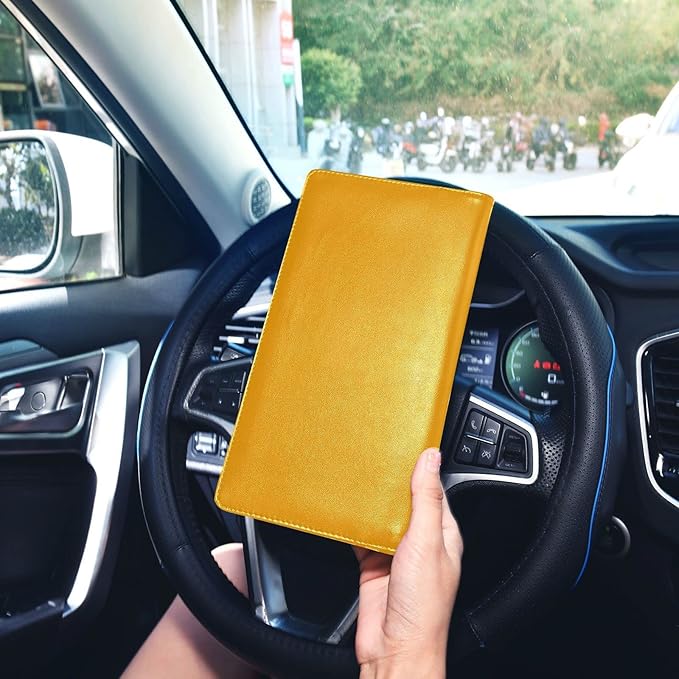 Custom Car Registration and Insurance Card Holder Personalized Leather Glove Box Organize Men Women Wallet Accessories Case for Cards, Essential Document Driver License Yellow Orange