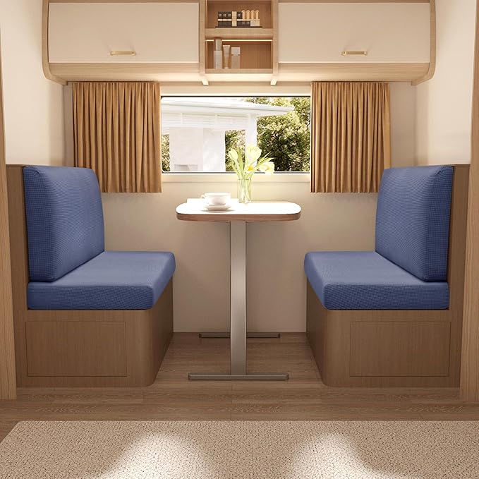Stretch Rv Dinette Cushion Set,Booth Seats with 1 Backrest & 1 Bench Cover,38 in Camper Dinette Booth Set,2 Set- Navy Blue