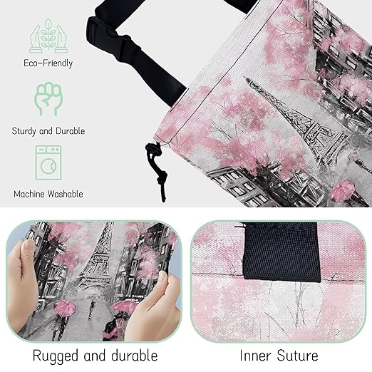 NHNXHWIA Eiffel Tower Car Trash Bag,Paris Oil Painting Hanging Drawstring Car Garbage Bag, Waterproof Canvas Car Back Seat Organizer with Adjustable Buckle, for Vehicles, SUVs, Camping, Road Trips