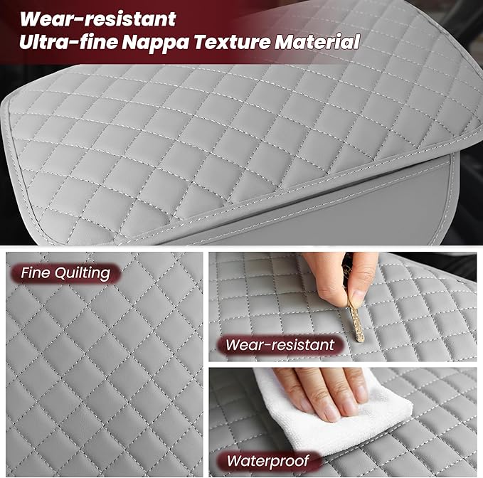Car Middle Center Console Cover with 2 Storage,Microfiber Nappa Leather Gray Car Armrest Cover Cushion with 2 Bags,Universal Car Armrest Storage Box Car Interior Accessories for Most Vehicles