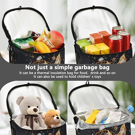 MNSRUU Car Trash Can with Lid, Cute Cat Dream Catcher Car Trash Bag Hanging Organizers and Storage for Front Back Seat, Leak-Proof Trash Bin