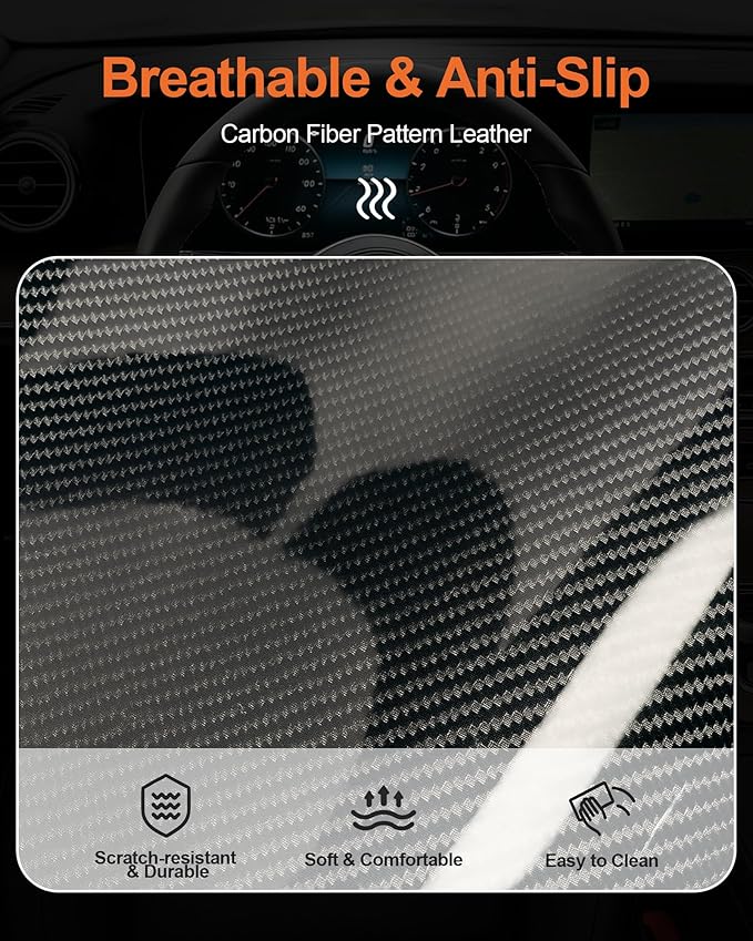 West Llama Carbon Fiber Car Steering Wheel Cover,Thin Steering Wheel Wrap Universal 14.5-15 Inch,Fit Cars,SUVs,Trucks(Glossy-Black-O-Shaped)