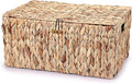 Hipiwe Wicker Storage Bins with Lid, X-Large Handwoven Water Hyacinth Wicker Baskets Rectangular Decorative Shelf Baskets Bin Built-in Handles Household Basket Boxes for Shelf Home Organizing