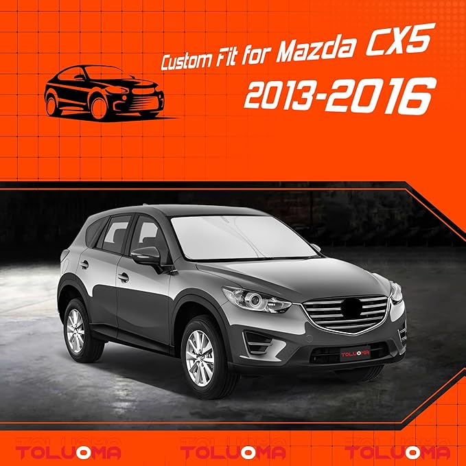 Toluoma Custom Fit Windshield Sun Shade for Mazda CX5 2013-2016 - Full Coverage, 210T Reflective Fabric, Double-Layer Design - Blocks 99% UV Rays, Keeps Car Cool, Easy to Install and Store