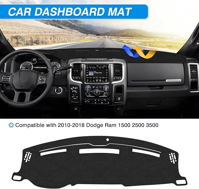CARTIST Dash Cover for 2009 2010-2018 Dodge Ram 1500 2500 3500 Accessories Dashboard Cover Mat Ram Non-Slip Carpet Sunshield Glare UV Rays Protector (Without Hud)