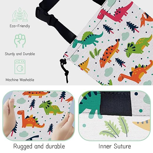 NHNXHWIA Cartoon Dinosaurs Car Trash Bag,Hanging Drawstring Car Garbage Bag,Waterproof Canvas Car Back Seat Organizer with Adjustable Buckle,for Vehicles,SUVs,Camping,Road Trips