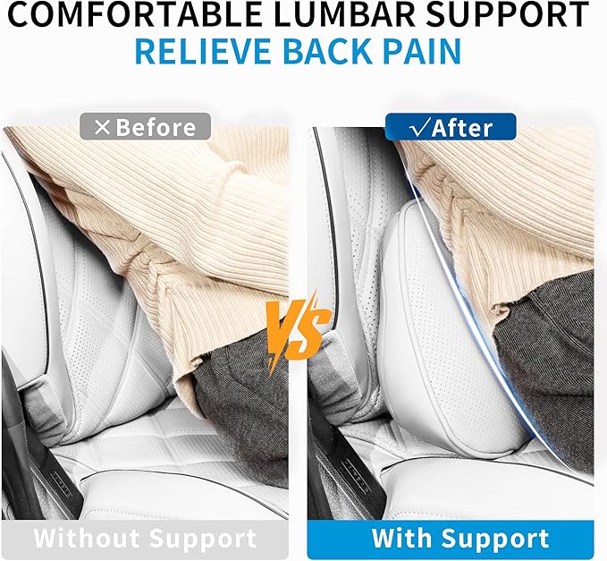 Dapucarin Lumbar Support Pillow for Car Seat, Office Chair Nappa Leather Memory Foam Lower Back Cushion for Back Pain Relief Improve Posture, Ergonomic Back Rest for Gaming Chair, Light Gray, 1PC