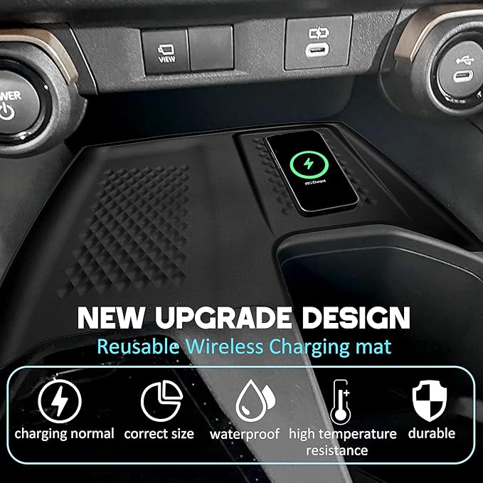Wireless Charging Non-Slip Mat for Grand Highlander 2024 2025 2026 Black Silicone Protective Pad Center Console Phone Charger Pad Liners Anti-Scratch Waterproof Interior Accessories