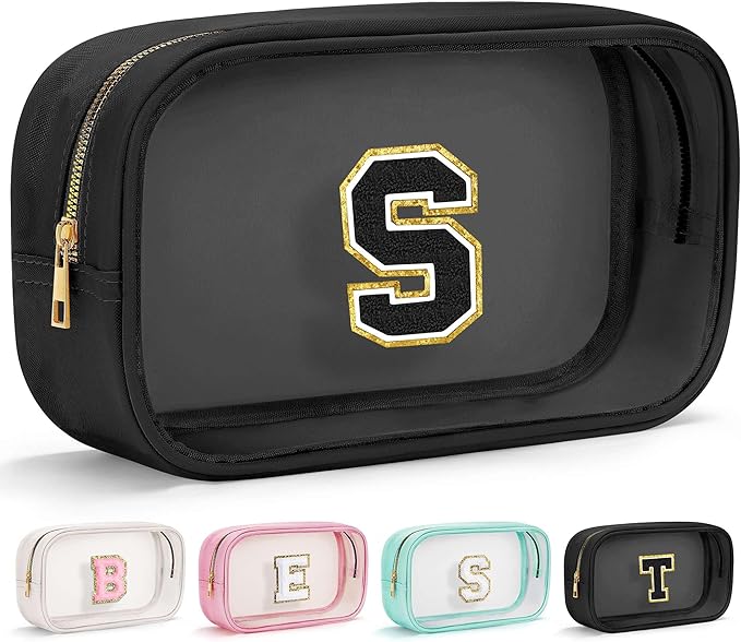 YOOLIFE Travel Clear Makeup Bag Toiletry Bag, Make up Bag Waterproof Toiletry Bags for Women Cosmetic Bag Valentines Gifts for Women Personalized Mother Girlfriend Wife Gifts Black S