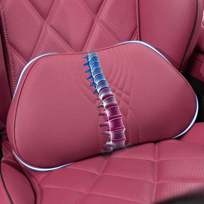 Dapucarin Lumbar Support Pillow for Car Seat, Office Chair Nappa Leather Memory Foam Lower Back Cushion for Back Pain Relief Improve Posture, Ergonomic Back Rest for Gaming Chair, Red, 1PC