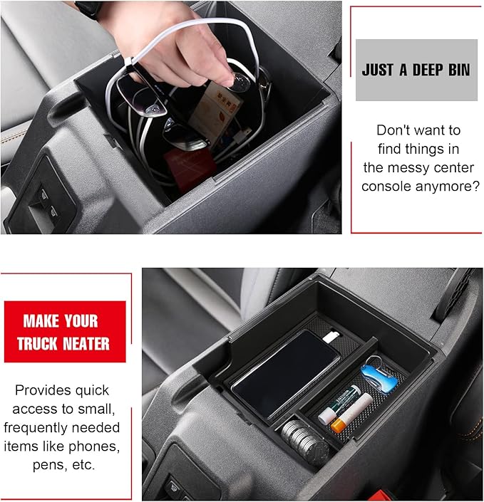 Mabett Center Console Organizer Compatible with Ford Bronco 2021 2022 2023 2024, Armrest Storage Box fit Bronco Accessories 2/4-Door, Insert Upper Tray Black(Not Fits 2025 Verison)