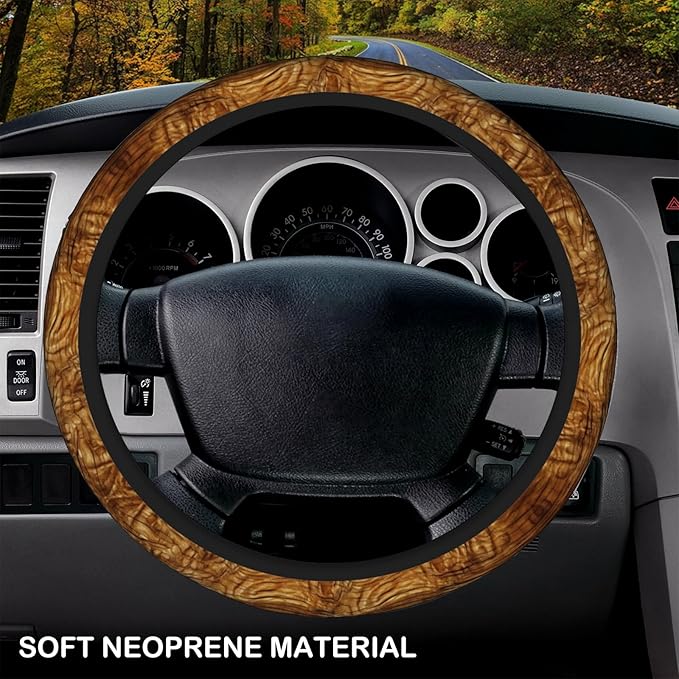 Wood Grain Print Steering Wheel Cover, Non-Slip Breathable Neoprene Steering Wheel Covers, Car Accessories Universal 15 Inch Fit Auto, Suvs, Truck