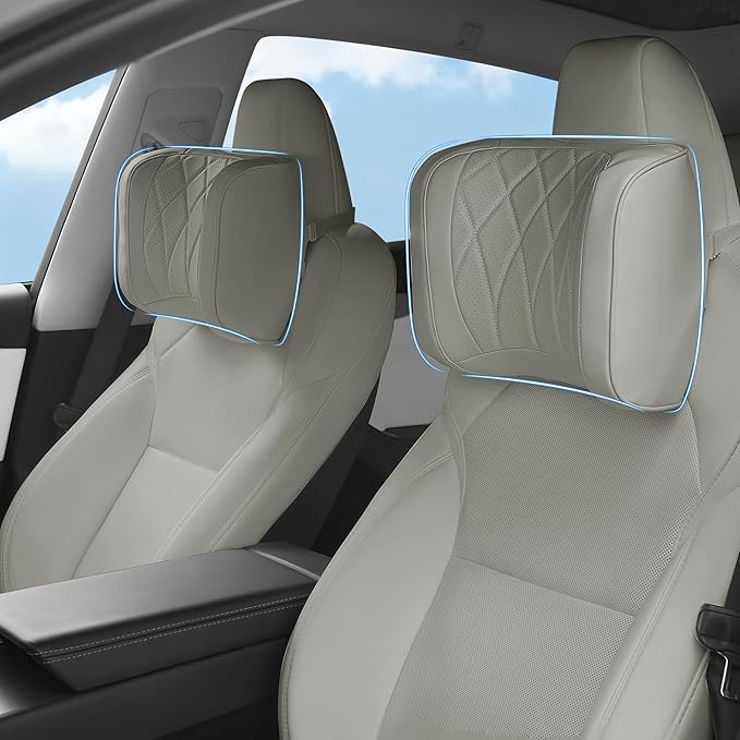 Dapucarin Car Headrest Pillow U-Shaped, Memory Foam Head Neck Support Cushion for Driving, Leather Head Rest Travel Pillows for Sleeping, Breathable Removable Cover, Gray, 2 Pack