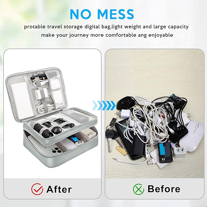 CILLA Electronic Organizer Travel Case, Travel Cord Organizer Case Portable Waterproof Cable Organizer Bag for Charger, Cord, USB, Power Bank, Earphone