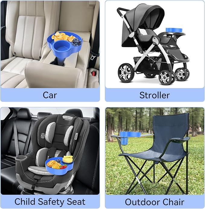 Car Seat Snack Tray for Kids: Kids Car Seat Tray with Cup Holder, Toddlers Road Trip Essential, Travel Snacks Food Plate for Stroller, Boosters with a Cup Holder 1PCS (Blue)