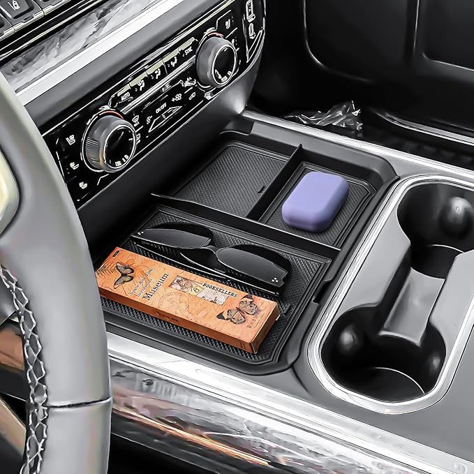 EDBETOS Front Center Console Organizer Tray for 2024-2025 Chevy Silverado 2500HD/3500HD Console Compartment Cover Hidden Organizer Insert Tray (Full Console w/Bucket Seats Only ! Not for Sierra!)