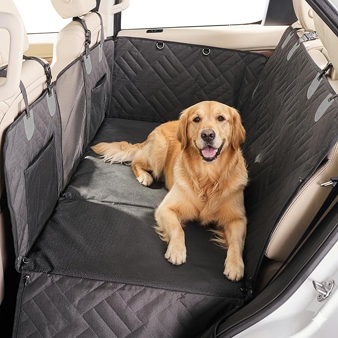 PetSuite Hard Bottom Dog Car Seat Cover for Back Seat – 300-lb Strength Pet Cover for Dogs with 40% Extra Space, Waterproof Nonslip Backseat Hammock for Trucks (Truck)