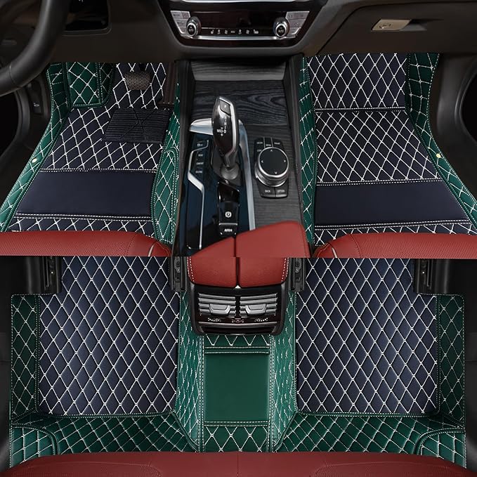 Luxury car Floor mats are for 99% of Vehicle Models,All Weather car Floor mats Provide Comprehensive Protection for Vehicles,Floor mats for car Personalized Customization! (Black-Green)