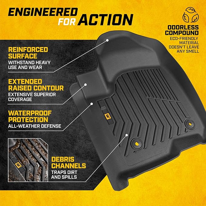 CAT® JustFit™ 3D Custom Fit Floor Mats Chevrolet Silverado 1500/GMC Sierra 2019-2026, Chevy Silverado 2500HD/3500HD Crew Cab/GMC Sierra 2500HD/3500HD Crew Cab 2020–26 Floor Liner Laser Measured Front