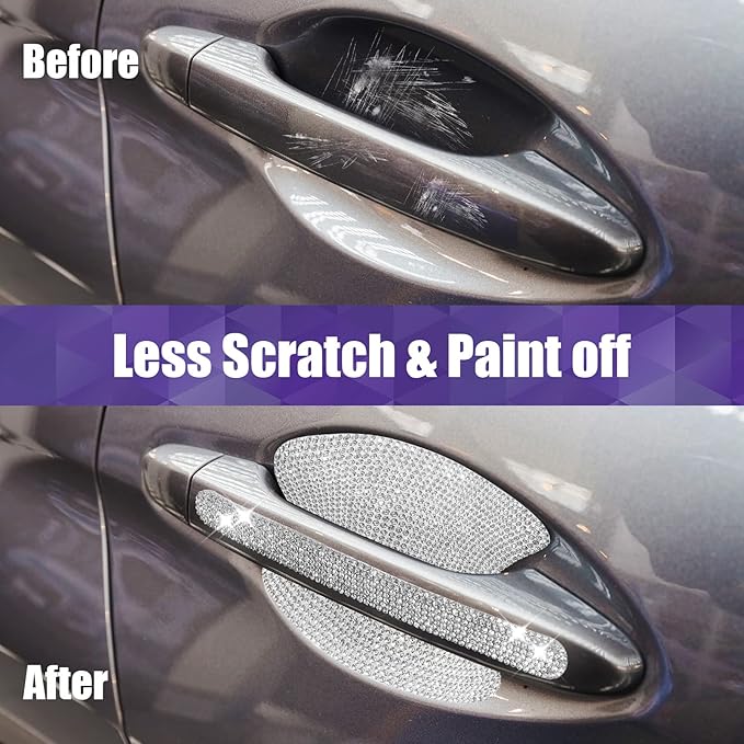 Frienda 10 Pieces Bling Car Accessories for Women Bling Car Door Handle Protector Door Handle Covers for Car Rhinestone Car Bowl Protector Accessories Women Stickers(Silver)