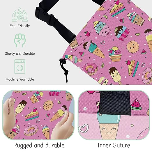 NHNXHWIA Sweets Ice Cream Car Garbage Bag,Kawaii Dessert Waterproof Small Car Trash Bag Hanging Back of Seat,Drawstring Hanging Car Trash Bag with Adjustable Buckle for Car Accessories