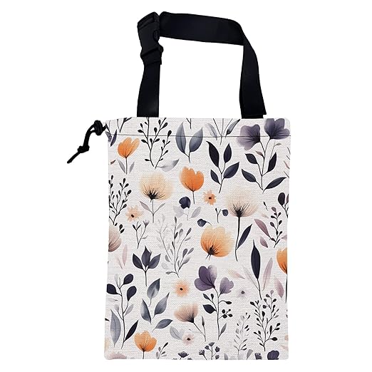 KXWQTRDD Car Garbage Bag Colorful Wildflowers and Leaves Hanging Canvas Car Trash Bag Drawstring Car Back Seat Organizer for Car Back Front Seat Console with Adjustable Buckle