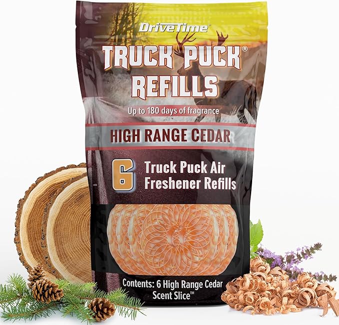 Drive Time Truck Puck Refill - High Range Cedar Fragrance Premium Long-Lasting Car Air Freshener, Odor Eliminator/Deodorizer