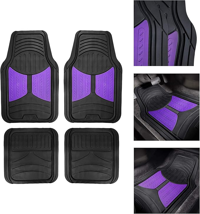 TLH Monster Eye Car Trimmable Floor Mats - Heavy-Duty Purple Rubber Floor Mats for Cars, Universal Fit Full Set, Climaproof™ Waterproof Floor Mats for Most Cars, Sedan, SUV, Truck Floor Mats