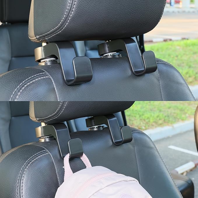 Amooca Car Seat Hooks Anti-Drop Headrest Storage Hanger Universal Fit Automotive Organizer for Purse Bag Coat Black 2 Pack