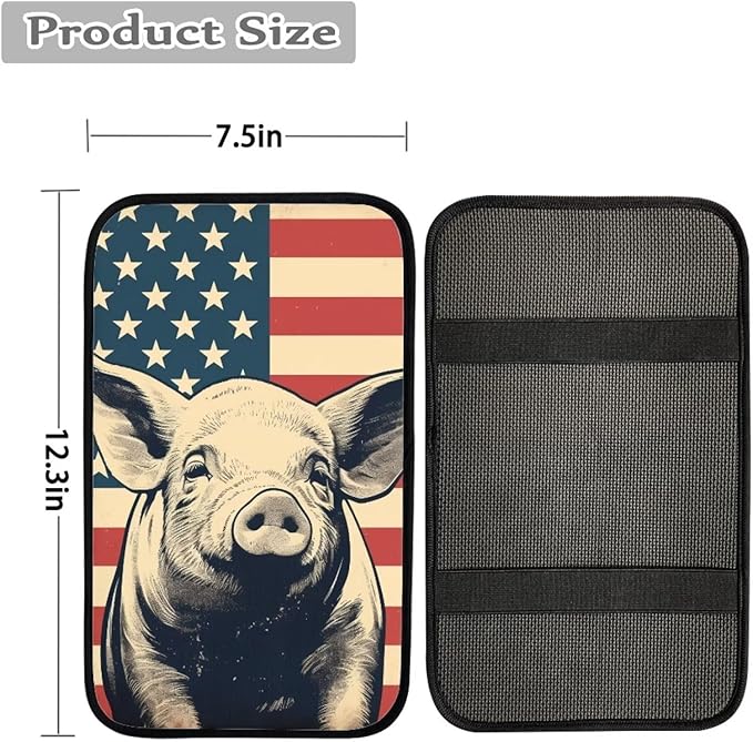 Car Center Console Pad, Universal Waterproof Car Armrest Seat Box Cover, Car Interior Accessories for Most Vehicle SUV Truck Vintage American Flag Pig Car Armrest Pad