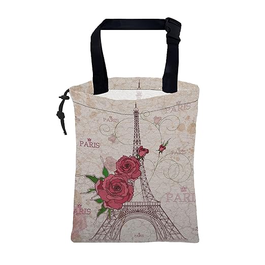 KXWQTRDD Car Trash Bag Pink Eiffel Tower and Roses Leak-Proof Waterproof Car Garbage Bag with Drawstring Foldable Canvas Trash Bin with Adjustable Buckle for Car Accessories, Travelling, Camping