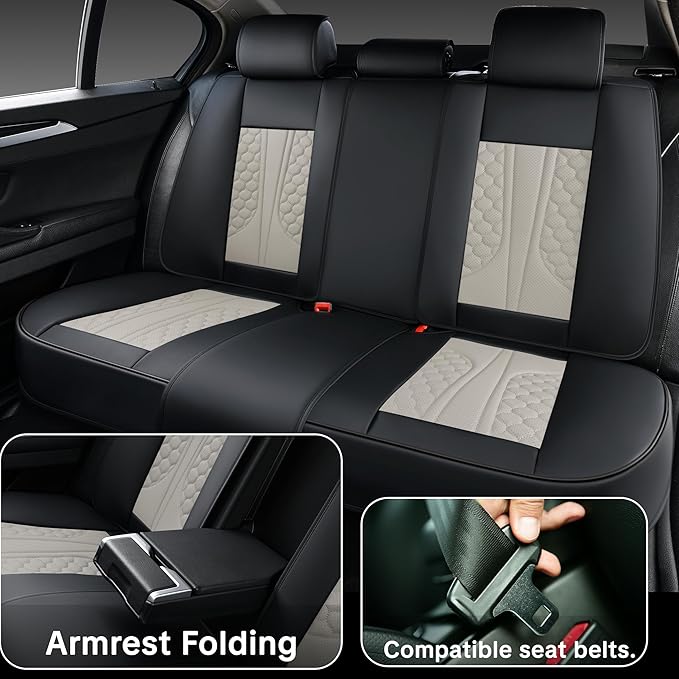 Wertigen Black and Grey PU Leather Car Seat Covers - Luxury Waterproof Car Seat Covers with Lumbar Support, Non-Slip Base, Airbag Compatibility, Easy Installation and Cleaning