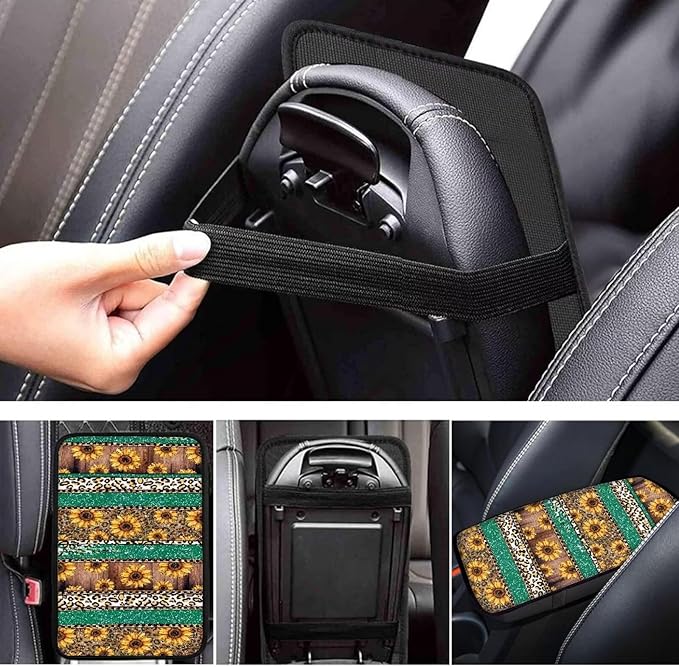 Leopard Car Center Console Cover Flower Printed Armrest Cover Pad Protector Decoration Soft Auto Center Console Pad Automotive Interior Accessories for Vehicle SUV Truck