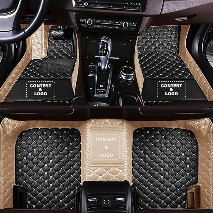 Custom Car Floor Mats for 95% Sedan SUV Car Protection Full Coverage Mats Anti-Slip Leather Floor Liners All Weather Car Floor Mats (Black+Beige Edge)